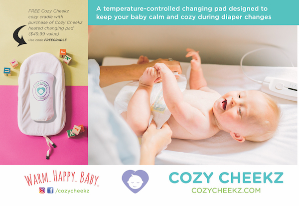 Free Cozy Cheekz cozy cradle with purchase of Cozy Cheekz heated changing pad — use code: FREECRADLE